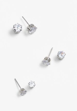 3 Pack Crystal Stud Earring Set