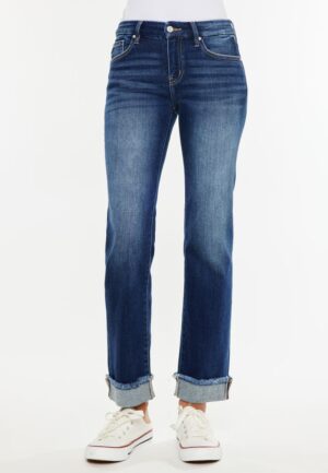 KanCan&trade; Mid Rise Frayed Cuff Straight Jean