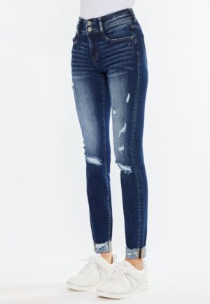 KanCan&trade; Curvy Mid Rise Ripped Cuffed Hem Skinny Jean