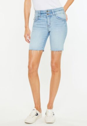 KanCan&trade; High Rise Stacked Waist Double Button 8in Bermuda Short