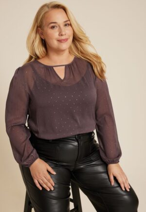 Plus Size Leighton Gold Clip Dot Blouse