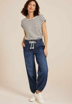 Soft Dark Denim Mid Rise Ankle Jogger