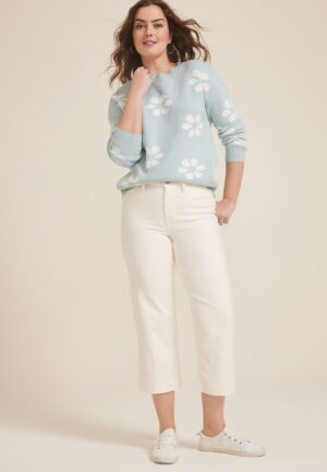 Stretch Twill High Rise Wide Leg Pant