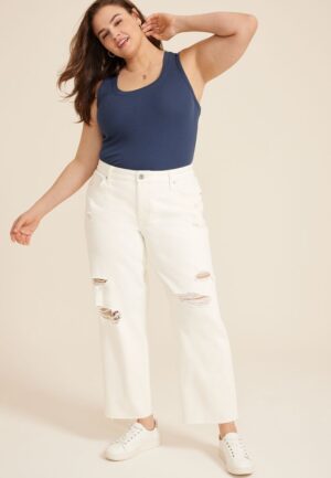 Plus Size edgely&trade; High Rise Raw Hem Relaxed Straight Ankle Jean