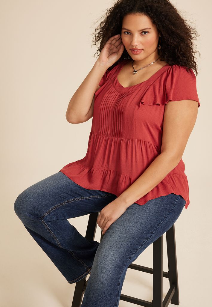 Plus Size Flutter Sleeve V Neck Blouse - Image 3