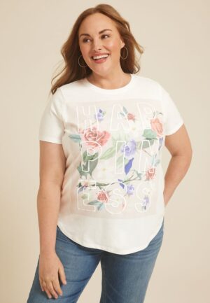 Plus Size Floral Happiness Classic Fit Graphic Tee