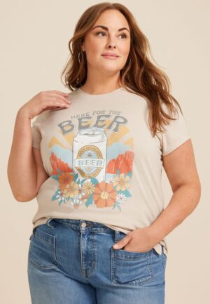 Plus Size Here For The Beer Classic Fit Graphic Tee