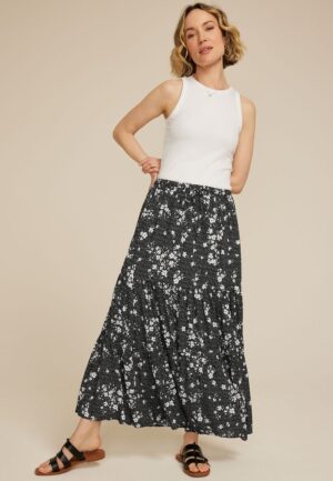 Printed High Rise Maxi Skirt