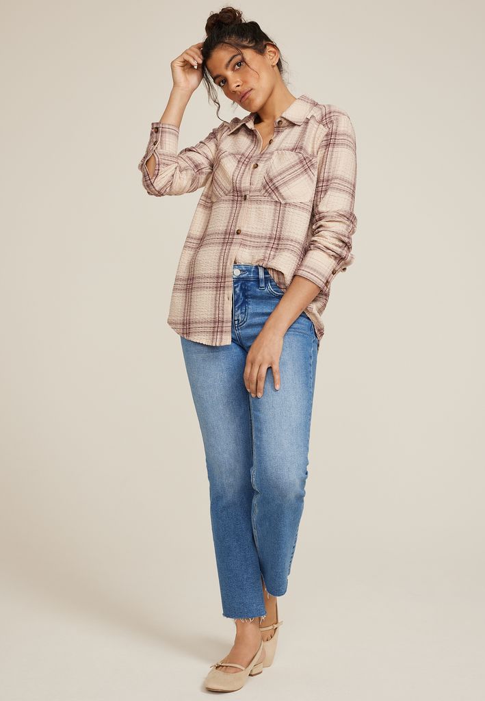 Pucker Plaid Button Down Shirt