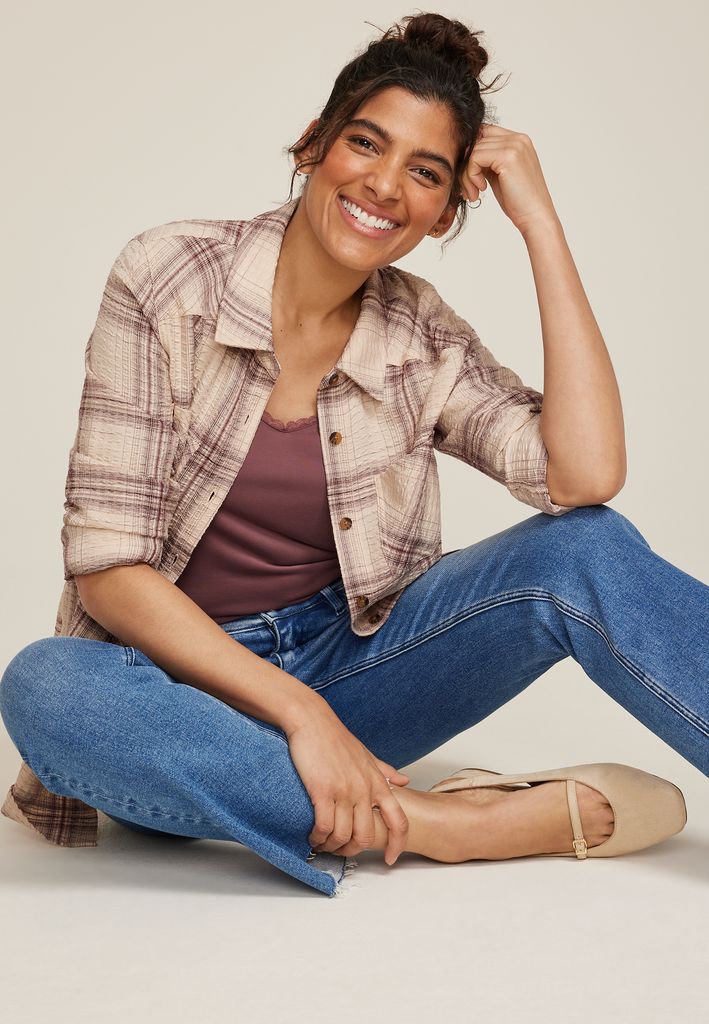 Pucker Plaid Button Down Shirt - Image 3