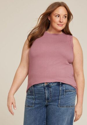 Plus Size Lattice Trim Tank Top