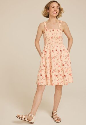 24/7 Bare Floral Smocked Bodice Tiered Mini Dress