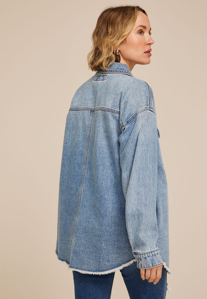 Raw Hem Denim Shacket - Image 2