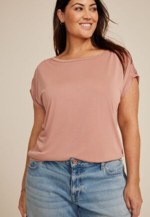 Plus Size 24/7 Fairhaven Ruched Shoulder Tee