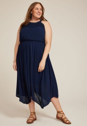Plus Size Bare Crochet Halter Neck Midi Dress