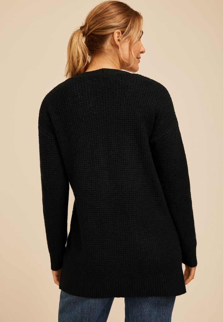 90s Waffle Knit Slouch Open Front Cardigan - Image 2