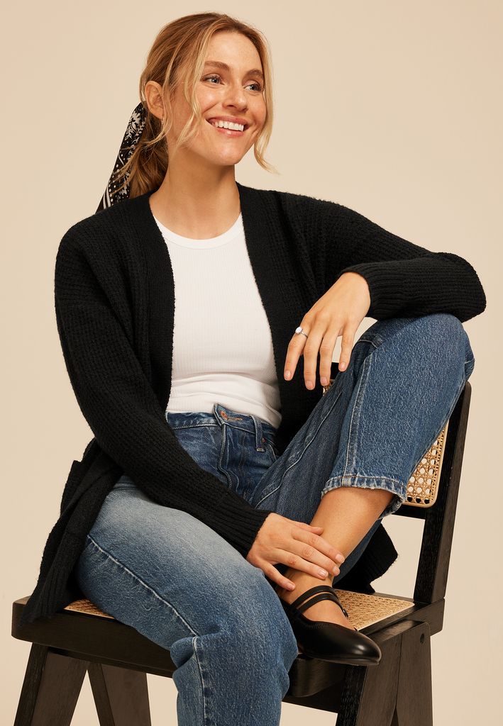 90s Waffle Knit Slouch Open Front Cardigan - Image 3