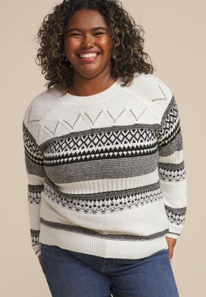 Plus Size Fair Isle Crew Neck Sweater