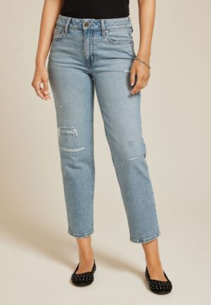 edgely&trade; Light High Rise Ripped Relaxed Straight Ankle Jean