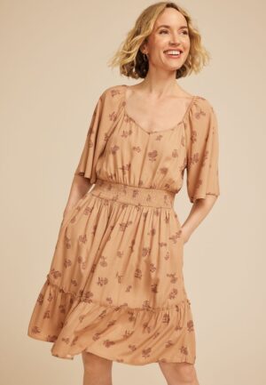 Floral Flutter Textured Skater Dress