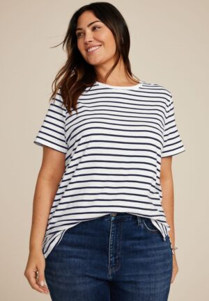 Plus Size 24/7 Dawson Striped Crew Neck Tee