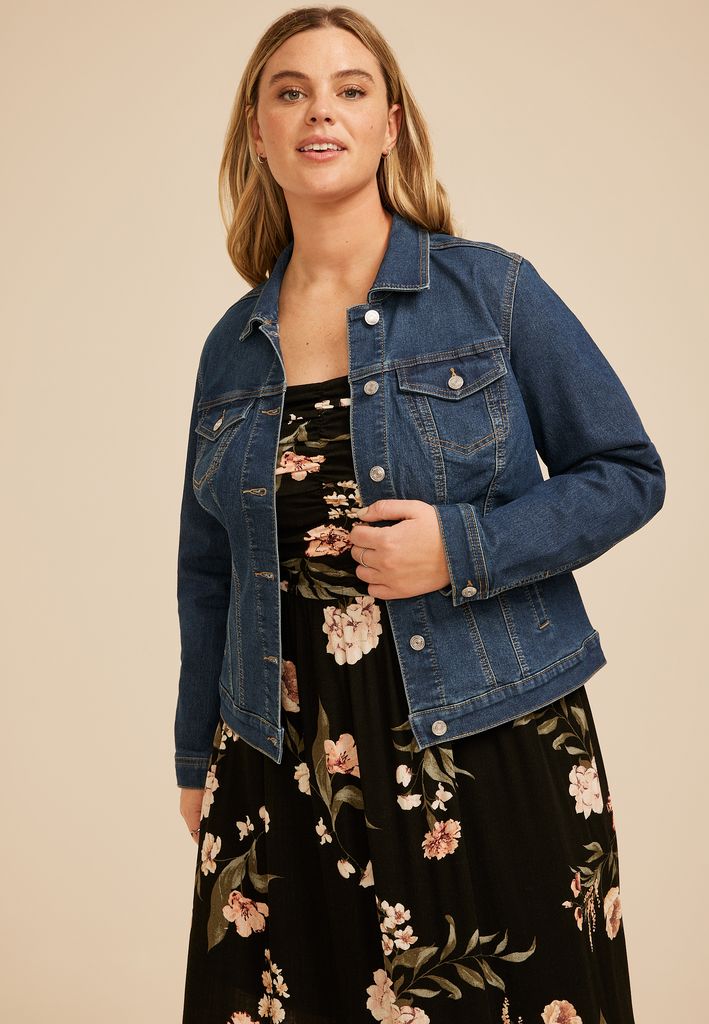 Plus Size Dark Denim Jacket