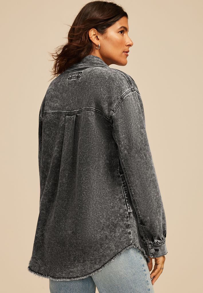 Washed Black Fray Hem Shacket - Image 2