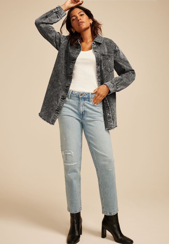 Washed Black Fray Hem Shacket - Image 3