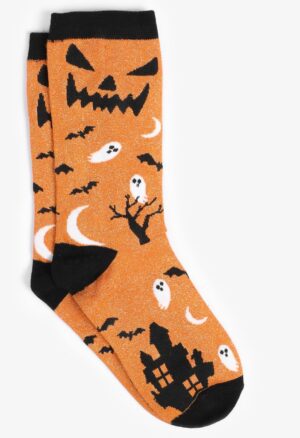 Jack O Lantern Metallic Crew Socks