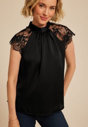 Black Lace Short Sleeve Blouse