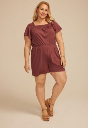 Plus Size Bare Smocked Square Neck Romper