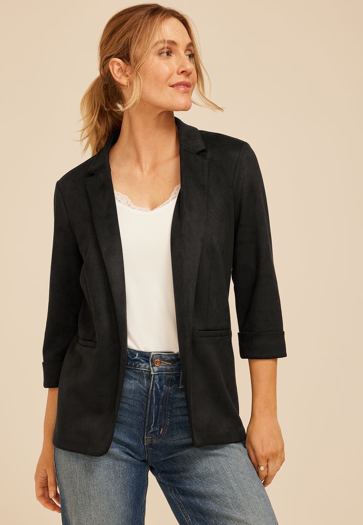 Faux Suede Open Front Blazer