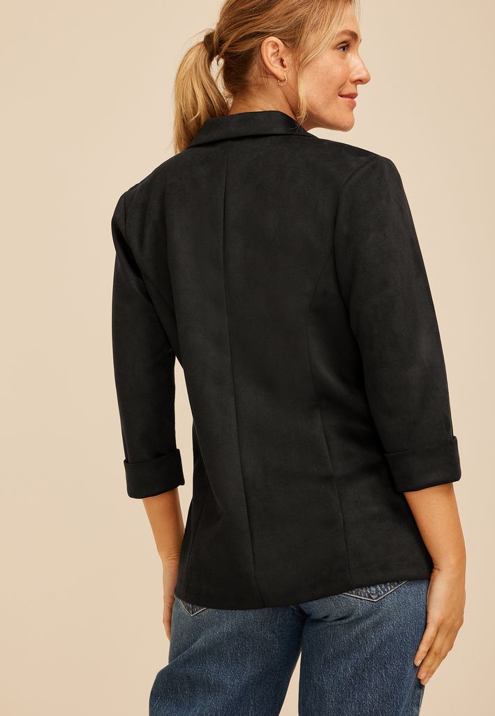 Faux Suede Open Front Blazer - Image 2