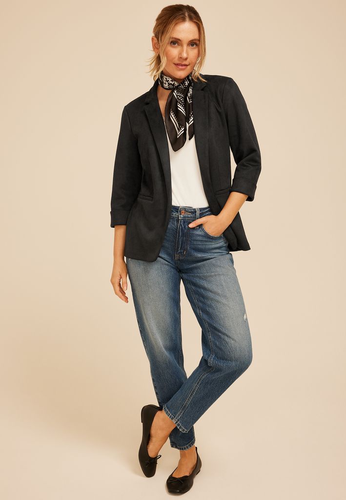 Faux Suede Open Front Blazer - Image 3