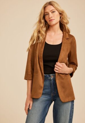 Faux Suede Open Front Blazer