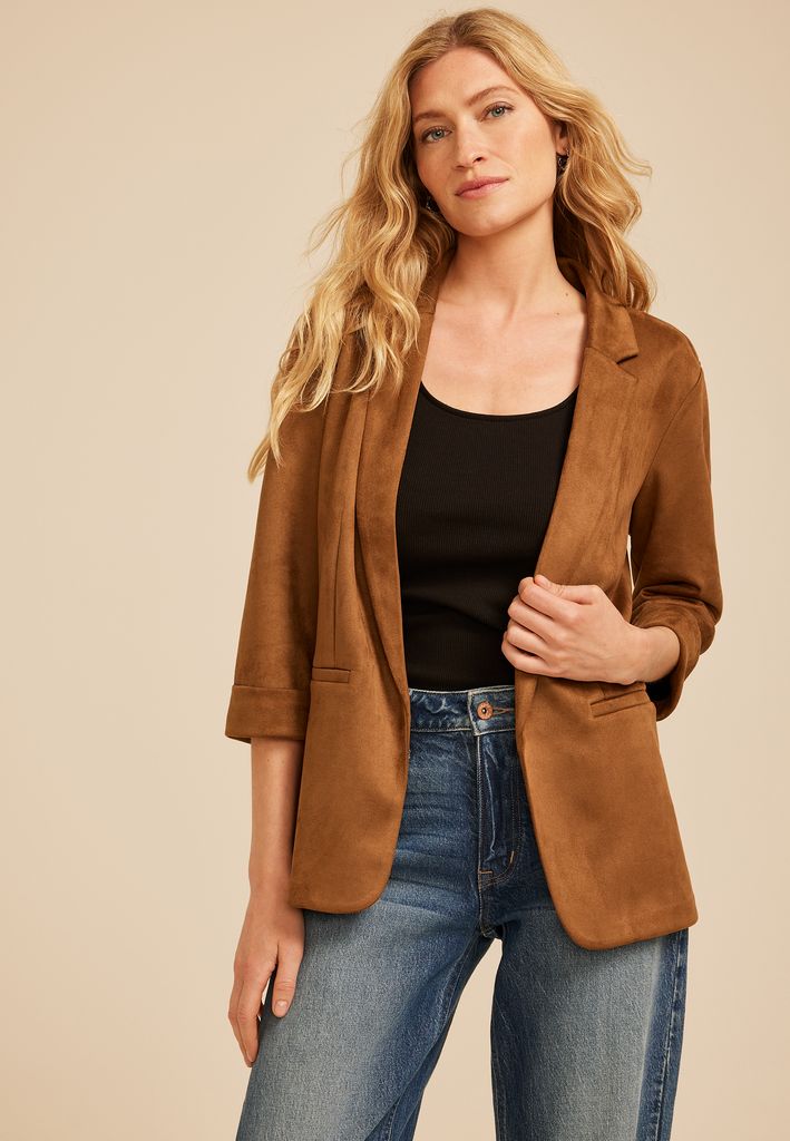 Faux Suede Open Front Blazer