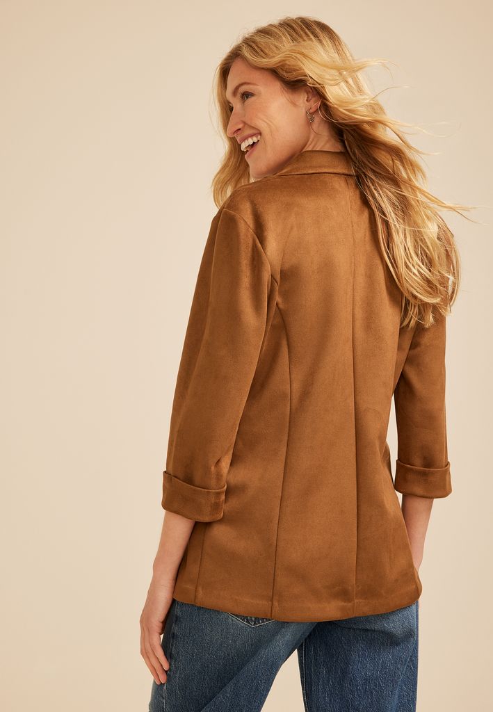Faux Suede Open Front Blazer - Image 2
