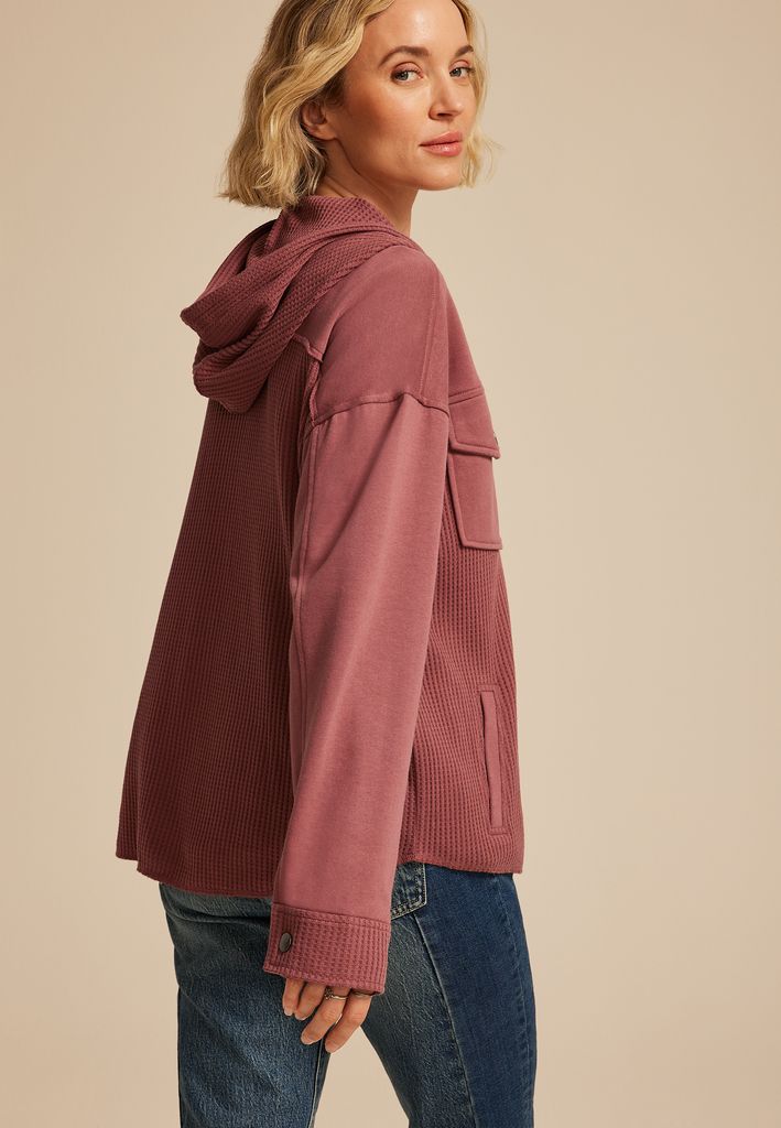 Waffle Knit Hooded Shacket - Image 2