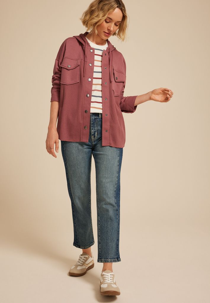 Waffle Knit Hooded Shacket - Image 3