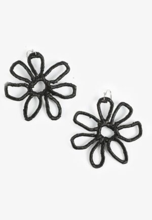 Black Floral Raffia Drop Earrings