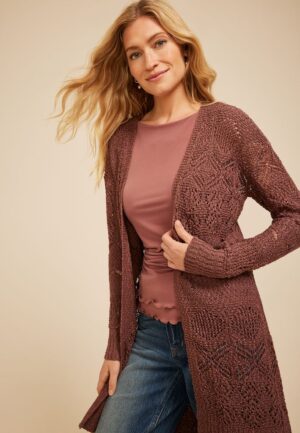 Pointelle Open Front Cardigan