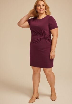 Plus Size 24/7 Side Knot Short Sleeve Mini Dress