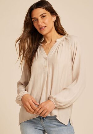 Striped Henley V Neck Blouse