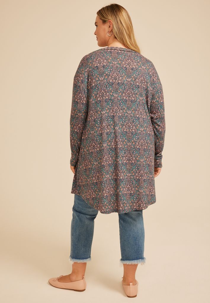 Plus Size Hacci Printed Cardigan - Image 2