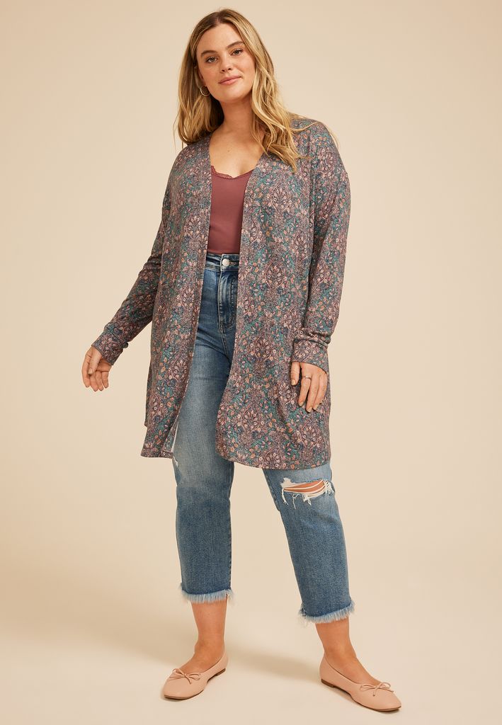 Plus Size Hacci Printed Cardigan - Image 3