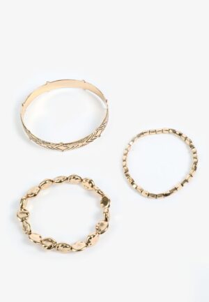 3 Pack Gold Stretch And Bangle Bracelet Set