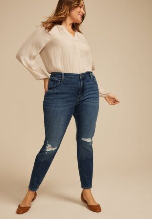 Plus Size edgely&trade; Dark High Rise Ripped Cheeky Super Skinny Jean