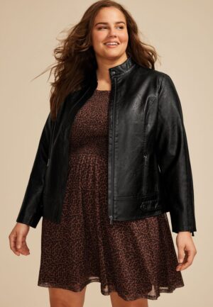 Plus Size Faux Leather Biker Jacket