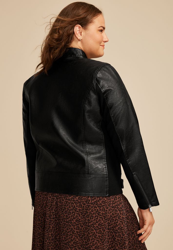 Plus Size Faux Leather Biker Jacket - Image 2