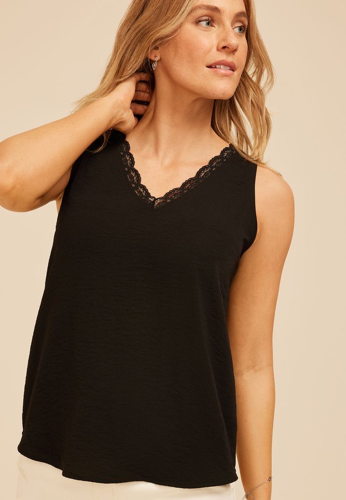 Lace Trim V Neck Tank Top
